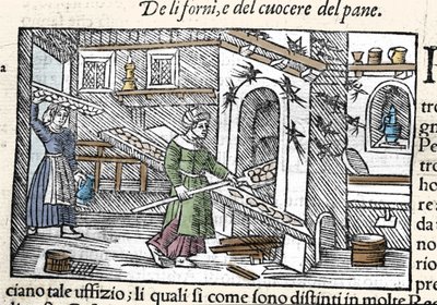 Préparation et cuisson du pain dans un four. Gravure par Olaus Magnus (1490-1557), religieux et géographe suédois, « Historia de Gentis Septentrionalibus », Venise - Unknown artist