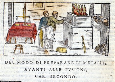 Préparation du métal pour la fonte - dans Pirotechnia de Biringuccio - Unknown artist