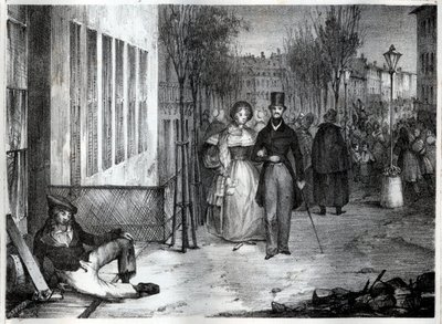Promenade sur les boulevards à Paris au 19ème siècle - gravure - Unknown artist