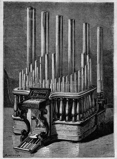 Instruments rares ou imaginaires : Le Pyrophone ou « flammes chantantes », par Frédéric Kastner (instrument qui génère des flammes alimentées par des jets de gaz) - Unknown artist
