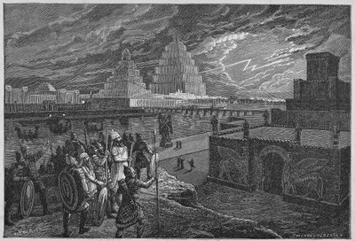 Reconstruction des temples et palais le long du fleuve de Babylone - Mésopotamie : reconstruction de la ville de Babylone, construite sous le règne du roi Nabuchodonosor II. - Unknown artist