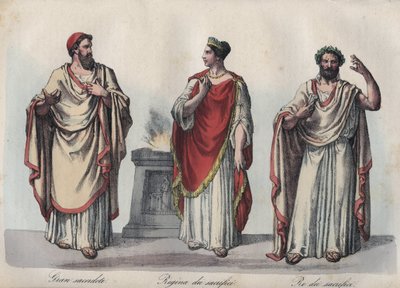 Religion dans la Rome antique - Prêtre romain - Regina sacrorum - Rex Sacrorum (rex sacrificulus) - gravure de « Usi e Costumi di Tutti i Popoli dell