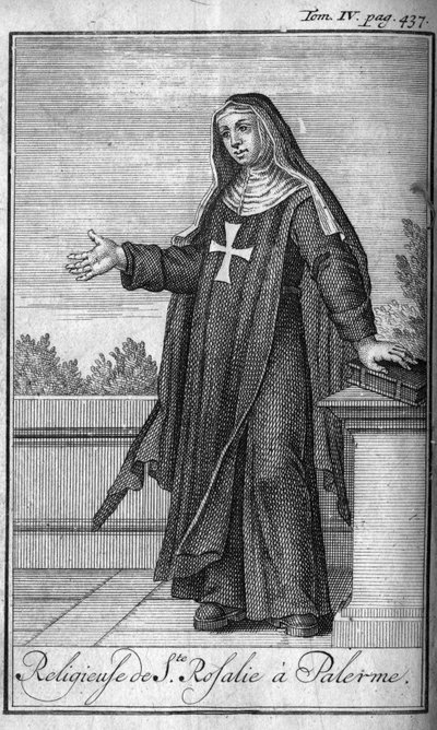 Ordre religieux. Religieuse de Sainte Rosalie à Palerme en Sicile au 17e siècle. Dans « Histoire des ordres militaires ou chevaliers, des milices sécurisées et routinières des deux sexes, qui ont été établies jusqu