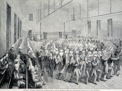 Procession religieuse des Shakers à New York. Illustration du 19ème siècle - Unknown artist