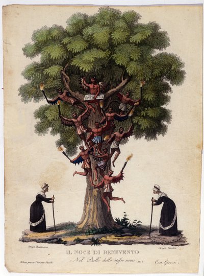 Représentation du noyer de Bénévent, sorcières et démons de la légende qui a inspiré le ballet « Il noce di Benevento » par le compositeur autrichien Franz Xaver Süssmayr. Illustration du 19ème siècle - Unknown artist