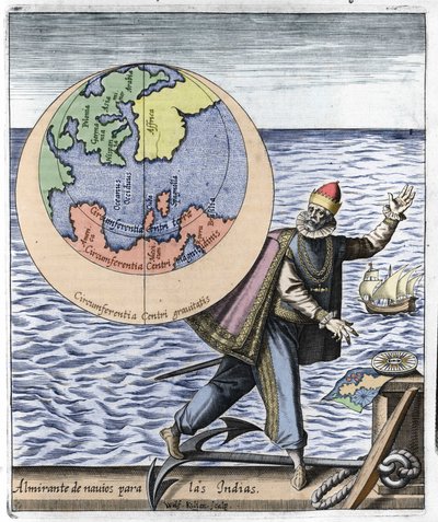 Représentation de Christophe Colomb (1451-1506) - dans « Nova Tipus Transacto Navigatio Novi Orbi » par Philoponus Honorius. - Unknown artist