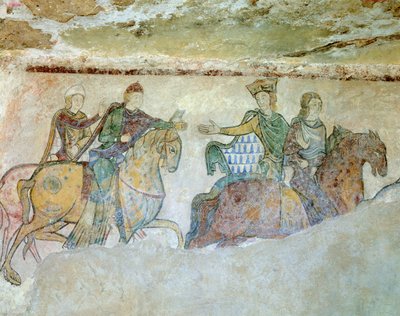 Cortège royal composé du roi Henri (Henri II) en tête du cortège (absent sur ce détail), derrière lui sa femme Aliénor d