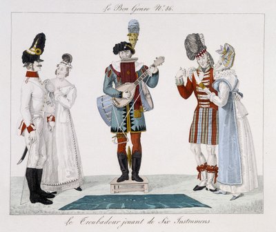 Saltimbanques : Le troubadour jouant de six instruments - dans «Le Bon Genre», début 19e siècle - Unknown artist