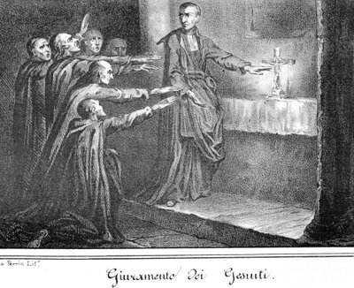 Scène représentant des Jésuites prêtant serment. Gravure de la fin du 19ème siècle - Unknown artist