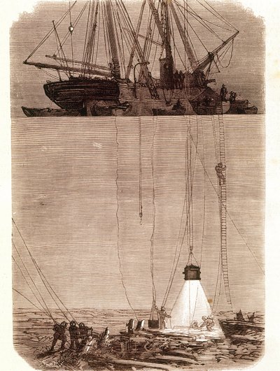 Recherche de galions espagnols naufragés dans la baie de Vigo en 1702. Page tirée de « Emporio Picturesco » 1871 - Unknown artist