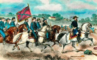Guerre de Sécession : Général Stuart avec la cavalerie confédérée en 1862 (gravure) - Unknown artist