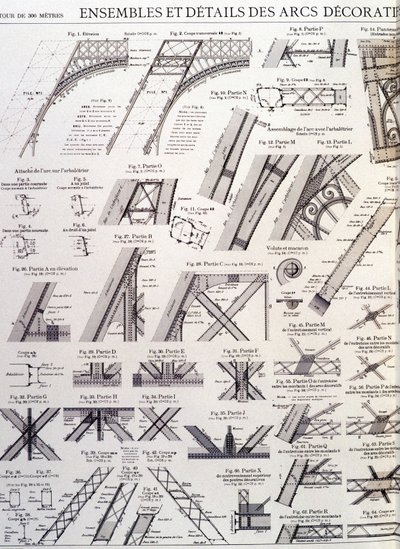Ensembles et détails des arches décoratives de la Tour Eiffel - dessin industriel - Unknown artist