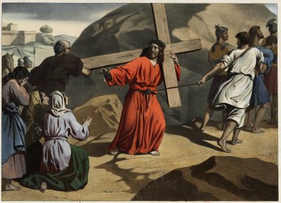 Elle monta au Calvaire : Jésus portant sa croix console les filles de Jérusalem. Gravure anonyme du milieu du 19ème siècle - Unknown artist