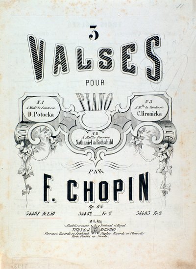 Partition pour 3 valses pour piano op. 64, par Frédéric Chopin (frontispice) - Unknown artist