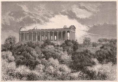 Vue latérale du temple hellénique antique de la Concorde à Agrigente en Sicile, Italie - Unknown