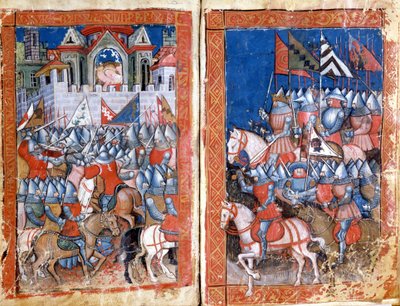Siège de Pampelune en Espagne par Charlemagne. Miniature de l