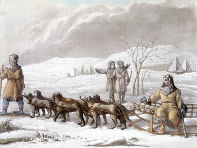 Traîneau des Kamptschadales tiré par des chiens, Sibérie. Dessin de Gallina f. Bibliothèque des arts décoratifs de Paris. « Le costume ancien et moderne » - Unknown artist