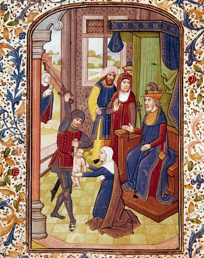Le Jugement de Salomon Deux femmes prétendent être la mère du même enfant. Miniature d