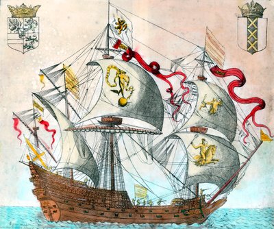 Navire espagnol du XVIe siècle. Gravure du XVIe siècle - Unknown artist