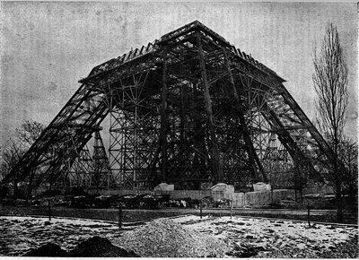 État de la construction de la tour Eiffel à Paris début mars 1888. Gravure dans le journal « La jeunesse ». - Unknown artist