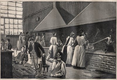 Étudiants et professeurs dans le laboratoire pratique du Conservatoire des Arts et Métiers de Paris - Unknown artist