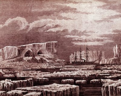 Le bateau Challenger au milieu des icebergs - Unknown artist