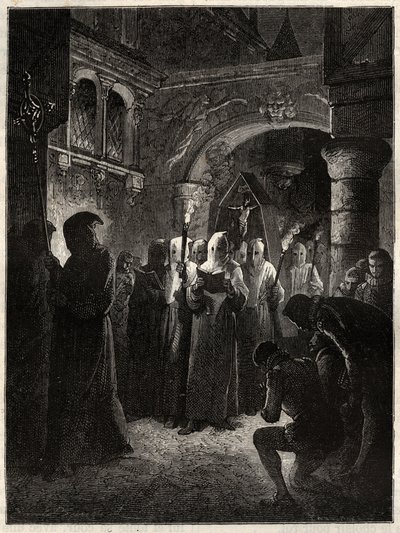 Le roi de France Henri III (1551-1589) en habit de pénitent blanc - Procession de la Confrérie instituée par le roi le 23/03/1585 (Roi de France Henri III en procession de pénitent blanc) - Unknown artist