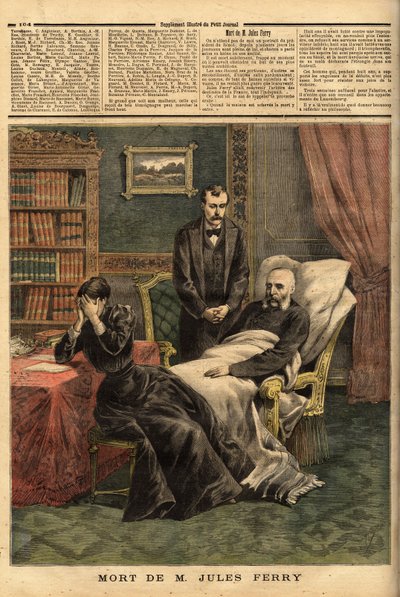 La mort de Jules Ferry (1832-1893), homme politique républicain, défenseur de l