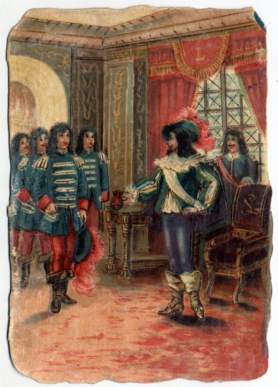 La discorde entre les trois Mousquetaires et la garde du cardinal Jules Mazarin (Giulio Raimondo Mazzarino ou Mazarino) (1602-1661). Chromolithographie du 19ème siècle. - Unknown artist