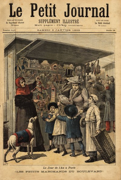 Les marchands et leurs étalages sur le boulevard le jour de l