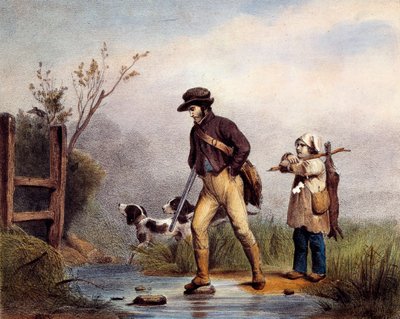 Le passage des chasseurs traversant un cours d