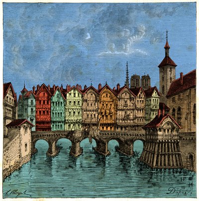 Le petit pont qui devint plus tard le Pont au Change à Paris au Moyen Âge - Unknown artist