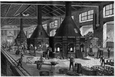 Toute la verrerie des frères Appert, montrant le travail du nouveau procédé de soufflage du verre par air comprimé. - Unknown artist