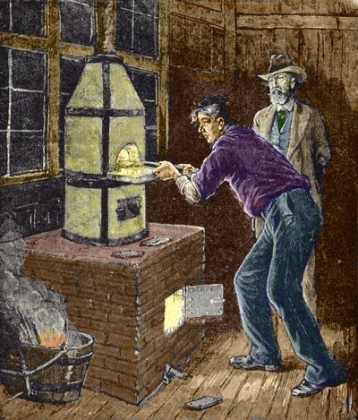 Thomas Edison expérimente autour de 1879 avec du papier carbone pour la lampe à incandescence. - Unknown artist