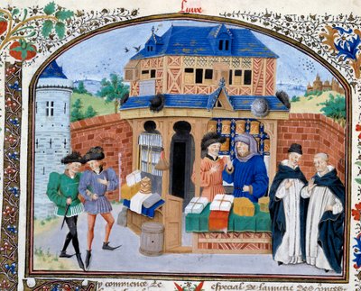 Commerce : une boutique de marchand. Miniature du manuscrit "Commentaire sur l
