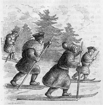 Transport en Laponie : Lapons et leurs patins. - Unknown artist