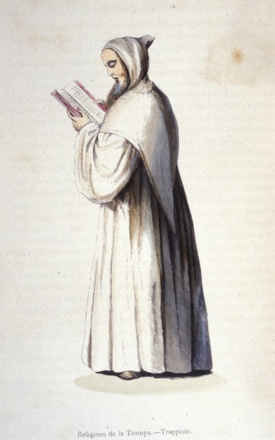 Moine trappiste, ordre de Cîteaux observant la règle réformée de la Trappe instituée en 1664 par Rancé. Gravure du XIXe siècle - Unknown artist