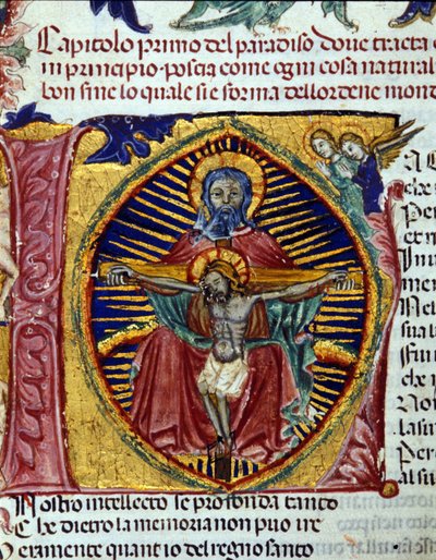 Trinité (la colombe du Saint-Esprit est visible dans la barbe du Père). Codex enluminé - Unknown artist