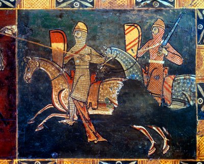 Deux chevaliers sur le côté du filet allant au combat (détail) - Unknown artist