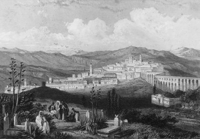 Vue de Médéa, ancienne forteresse romaine, en Algérie au XIXe siècle, dans "L