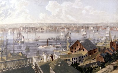Vue du port de New York. Lithographie SD vers le milieu du 19e siècle - Unknown artist