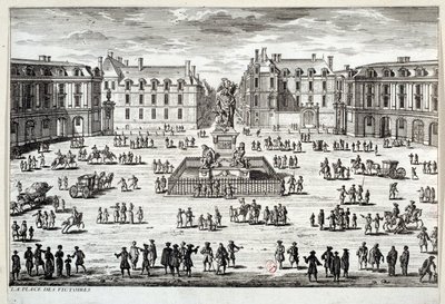 Vue de la Place des Victoires à Paris avec la statue de Louis XIV érigée par le maréchal de la Feuillade en 1686. Gravure du XVIIe siècle Paris, Musée Carnavalet - Unknown artist