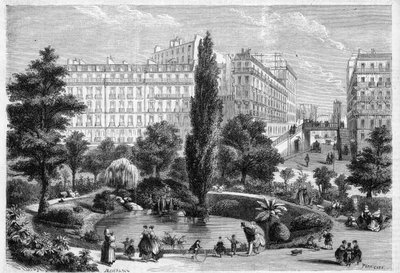Vue de la place Montholon et du pont de la rue Bellefond à Paris dans le 9e arrondissement. Gravure dans "L