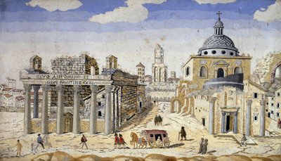 Vue du Forum Romain, fin du XVIIe siècle, scagliola sur support en terre cuite - Unknown artist