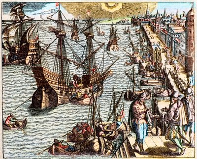 Vue du port de Lisbonne au XVIe siècle - Unknown artist