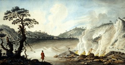 Vue de la solfatare, terrain volcanique émanant de fumées chaudes et de gaz sulfurés. Pozzuoli près de Naples. 19ème siècle. - Unknown artist