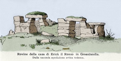 Viking : vue des ruines de la maison du Norvégien Erik le Rouge au Groenland (illustration du 19e siècle) - Unknown artist