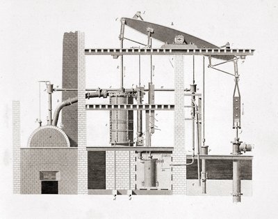 Machine à vapeur de Watt. Schéma. Gravure du 19ème siècle - Unknown artist