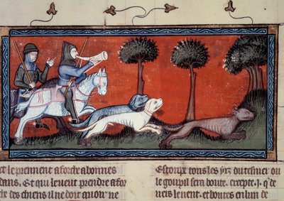 Chasse au loup. Miniature du manuscrit fr. 1297 « Livre du Roi Modus et de la Reine Ratio » par Henri de Ferrières (14e siècle) - Unknown artist
