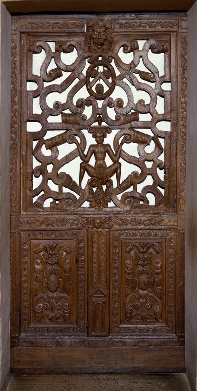 Porte en bois sculpté avec squelette - Unknown artist